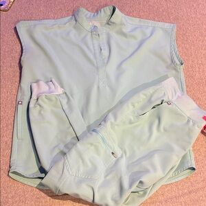 FIGS Rafaela Scrub Top and jogger limited edition light blue color.